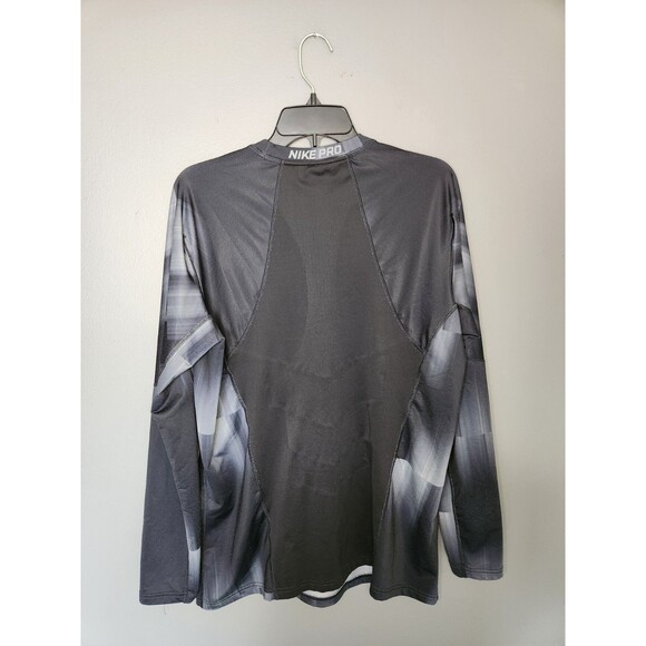Nike Pro Shirt Men's L Black Gray Long Sleeve Hyperwarm Fitted Stretch Geometric - Picture 3 of 7